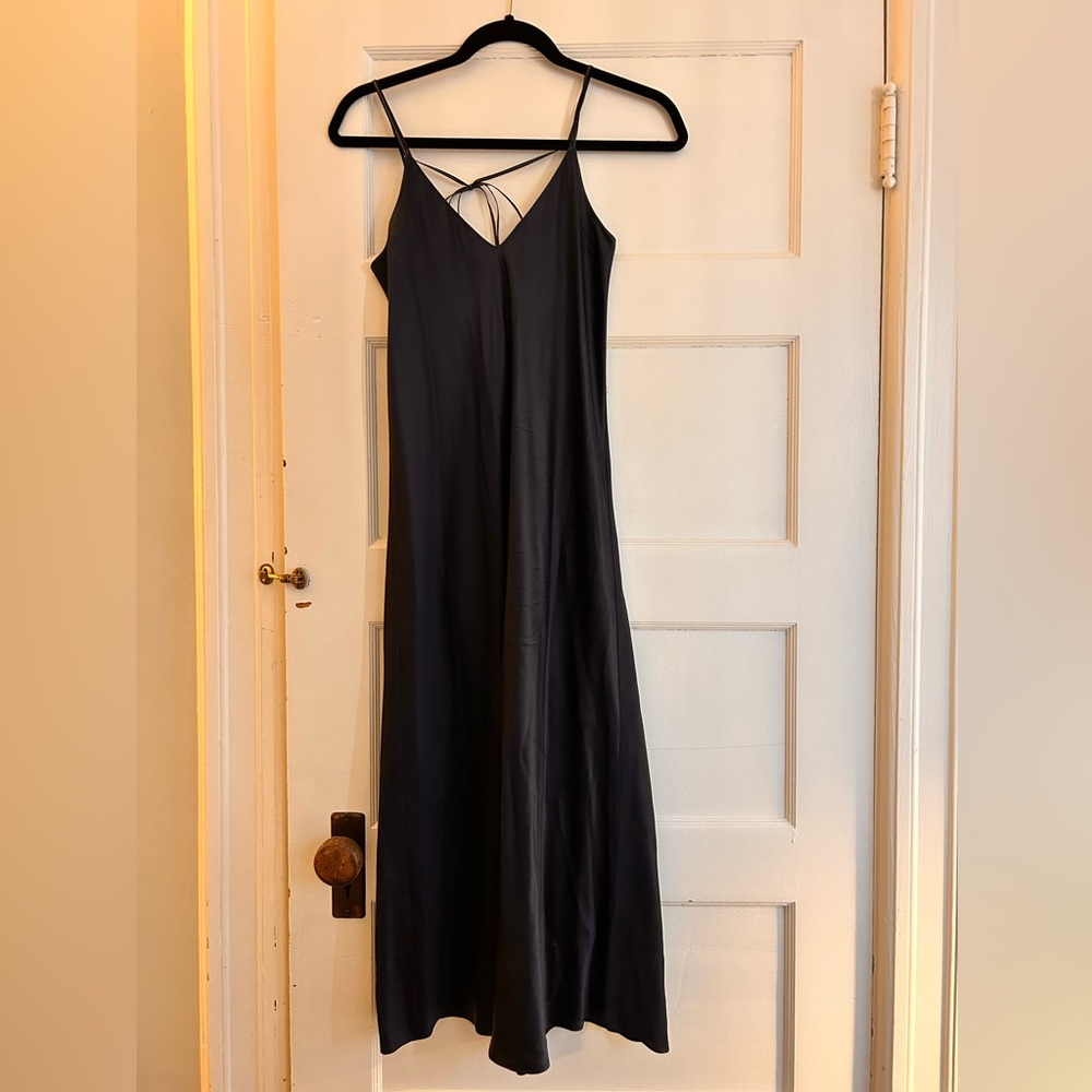 Helmut Lang 100% Silk Satin Midi Dress, Navy XS